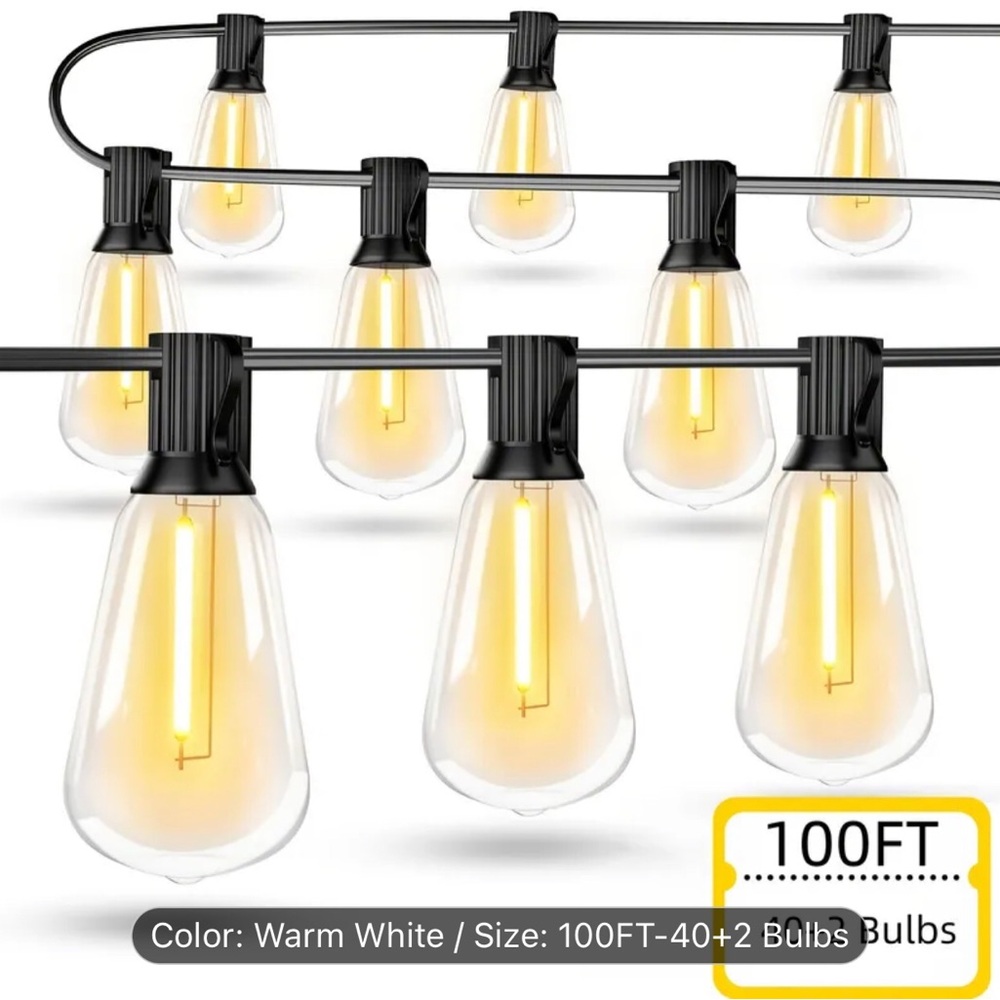 Warm White Outdoor String Lights - 100FT LED Bulb Set